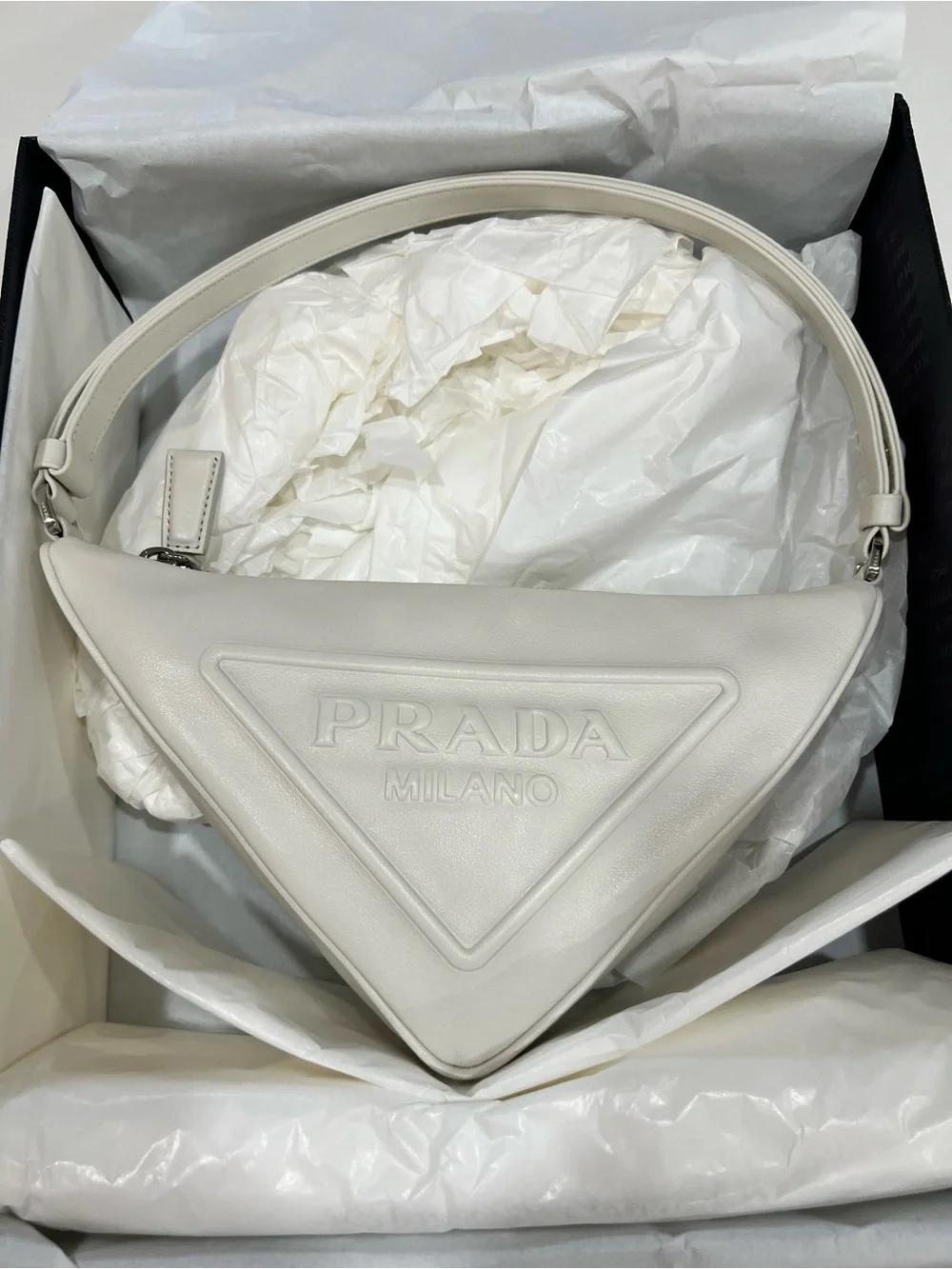 Prada White Triangle Shoulder Bag